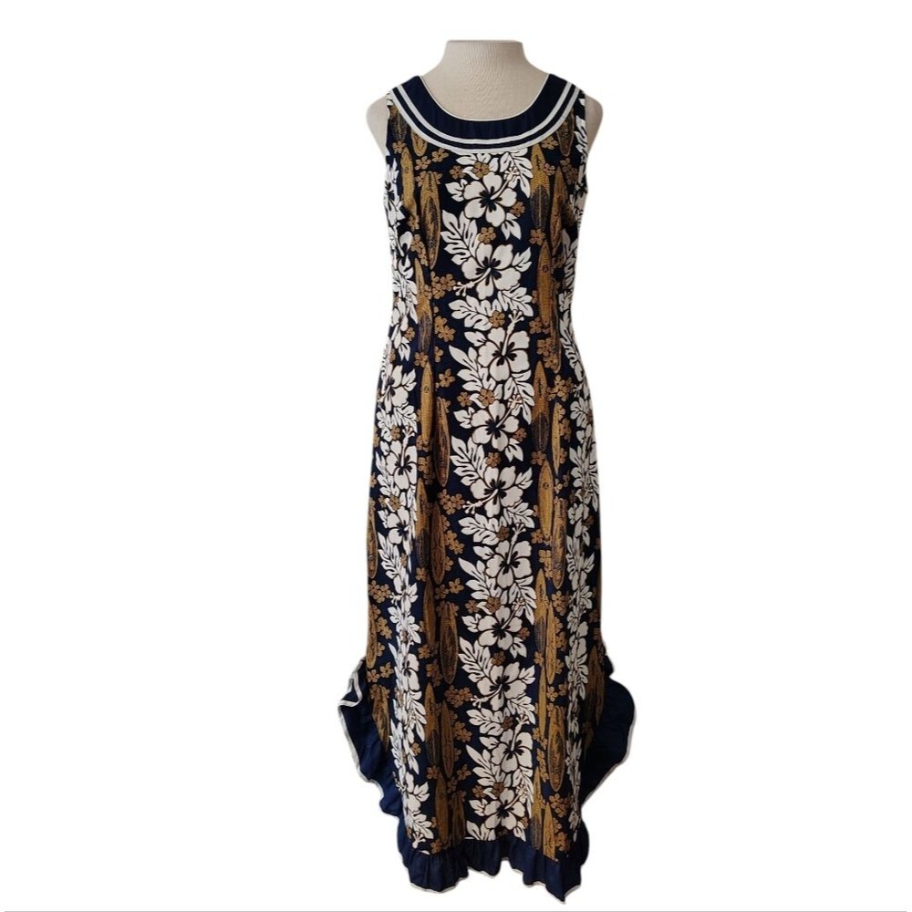 Vintage Karyl Kaye Hawaiian floral ruffle surf board dress